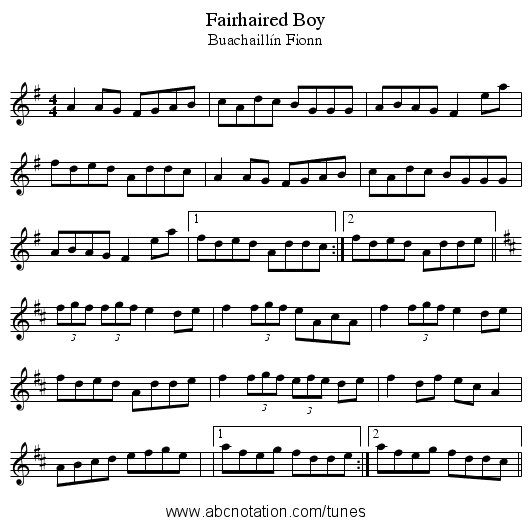 Fairhaired Boy - staff notation