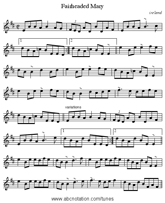 Fairheaded Mary - staff notation
