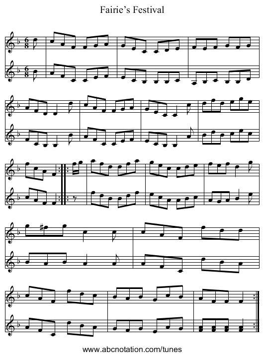 Fairie’s Festival - staff notation