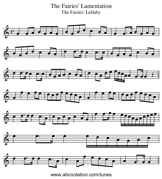 Fairies' Lamentation, The - staff notation