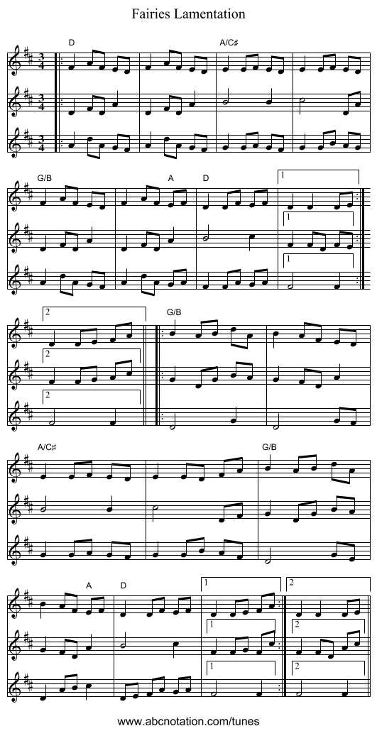 Fairies Lamentation - staff notation