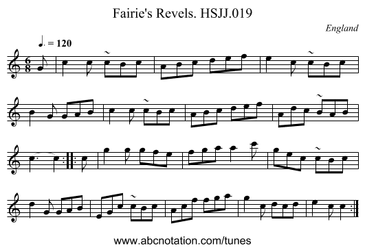 Fairie's Revels. HSJJ.019 - staff notation