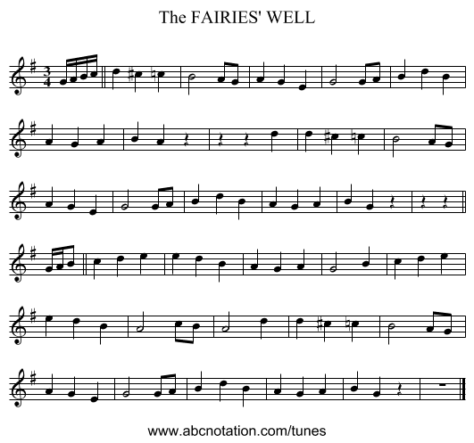FAIRIES' WELL, The - staff notation