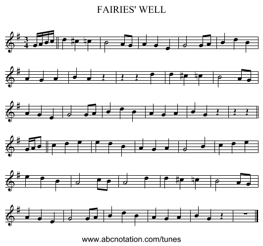 FAIRIES' WELL - staff notation
