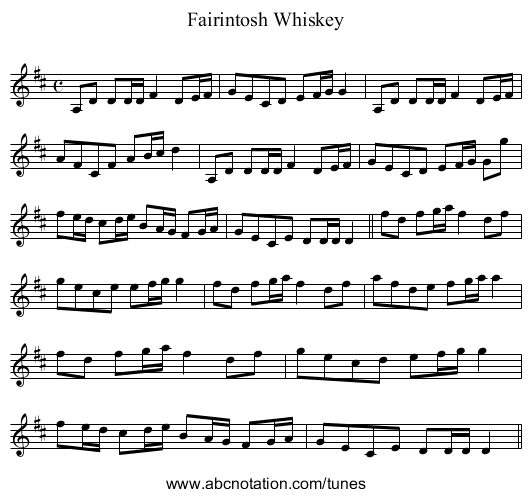 Fairintosh Whiskey - staff notation