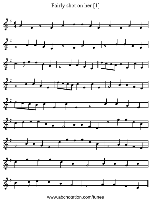 Fairly shot on her [1] - staff notation