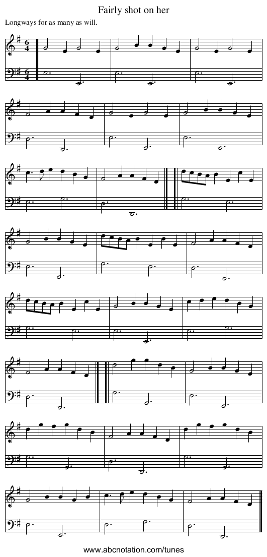 Fairly shot on her - staff notation