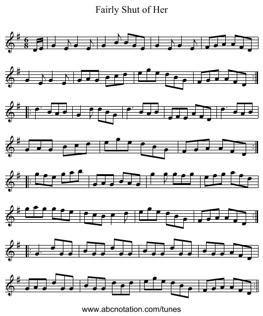 Fairly Shut of Her - staff notation