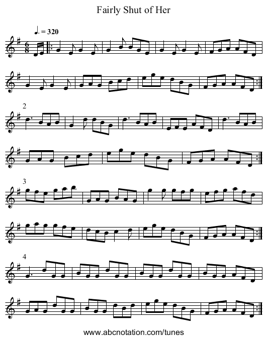 Fairly Shut of Her - staff notation