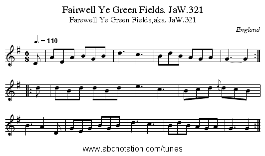 Fairwell Ye Green Fields. JaW.321 - staff notation