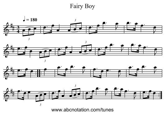 Fairy Boy - staff notation