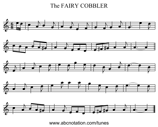 FAIRY COBBLER, The - staff notation