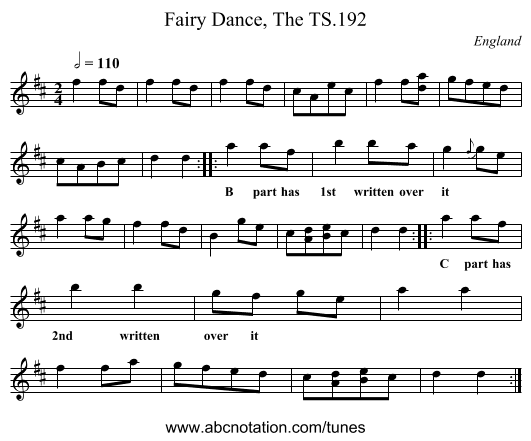 Fairy Dance, The TS.192 - staff notation