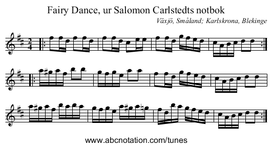 Fairy Dance, ur Salomon Carlstedts notbok - staff notation
