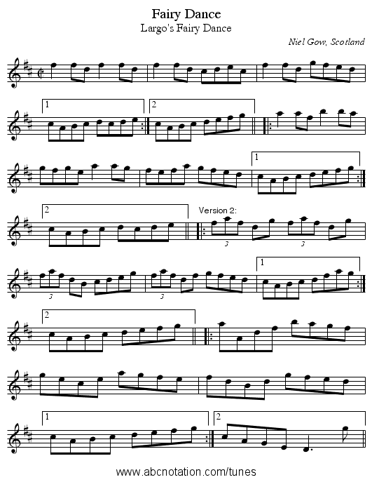 Fairy Dance - staff notation