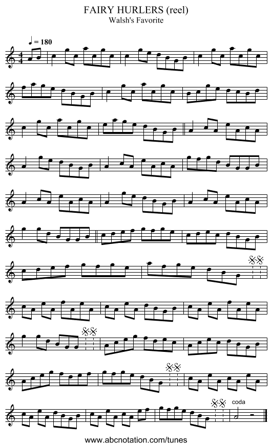 FAIRY HURLERS (reel) - staff notation