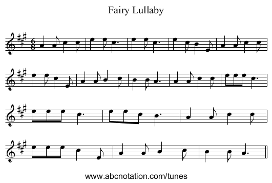 Fairy Lullaby - staff notation