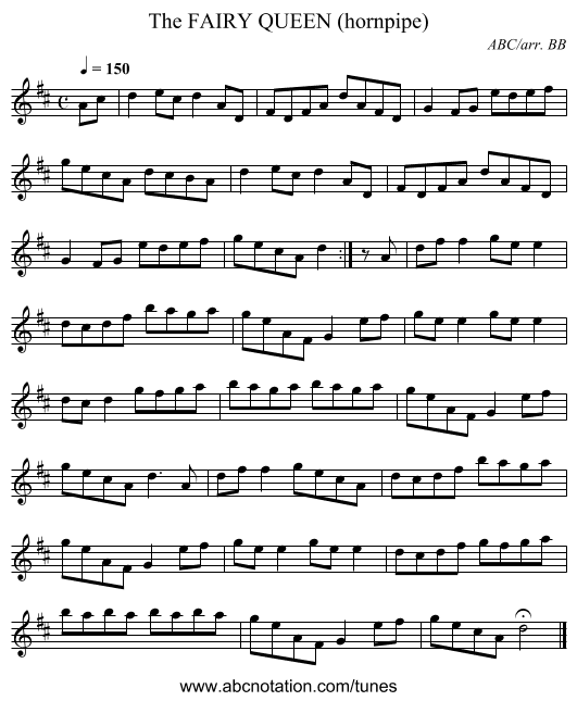 FAIRY QUEEN (hornpipe), The - staff notation
