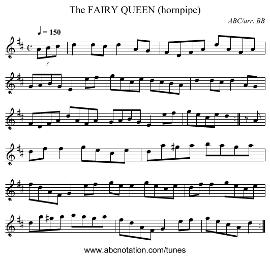 FAIRY QUEEN (hornpipe), The - staff notation