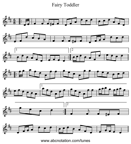 Fairy Toddler - staff notation