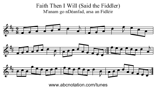 Faith Then I Will (Said the Fiddler) - staff notation