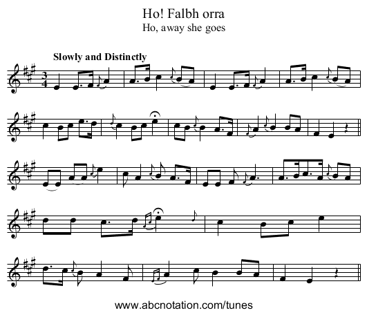 Falbh orra, Ho! - staff notation