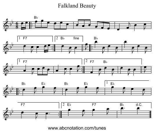 Falkland Beauty - staff notation