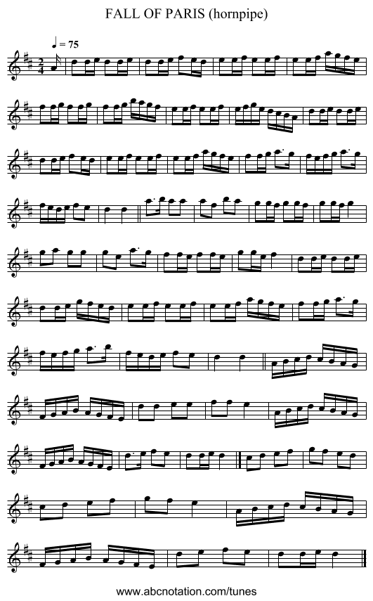 FALL OF PARIS (hornpipe) - staff notation