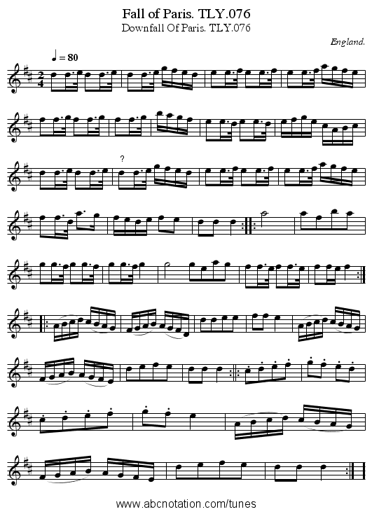 Fall of Paris. TLY.076 - staff notation