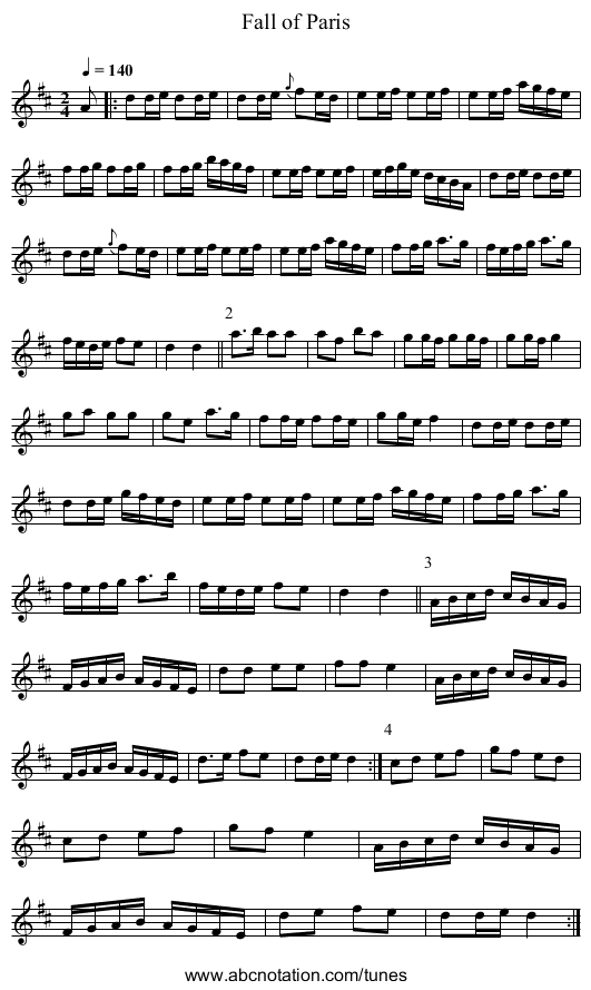 Fall of Paris - staff notation