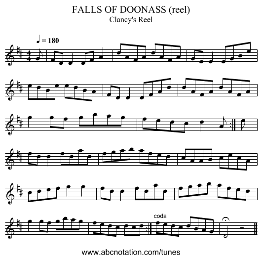 FALLS OF DOONASS (reel) - staff notation