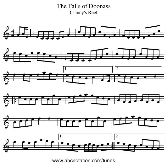 Falls of Doonass, The - staff notation
