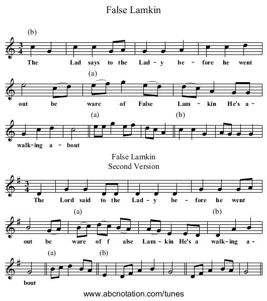 False Lamkin - staff notation