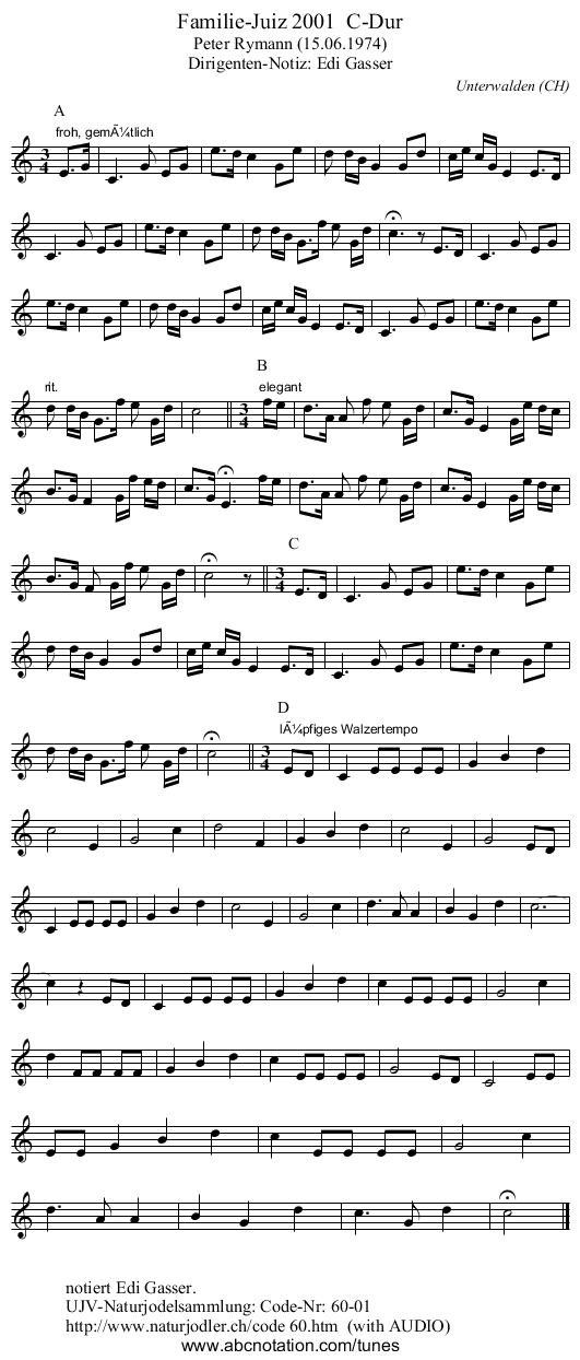 Familie-Juiz 2001  C-Dur - staff notation