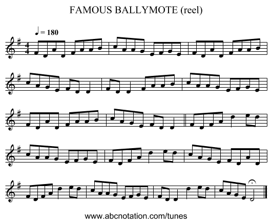 FAMOUS BALLYMOTE (reel) - staff notation