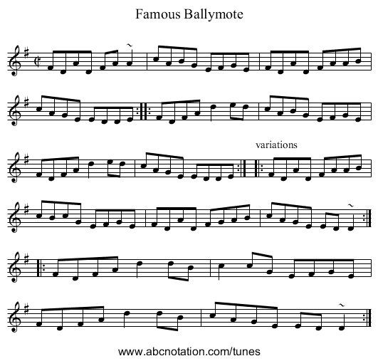 Famous Ballymote - staff notation