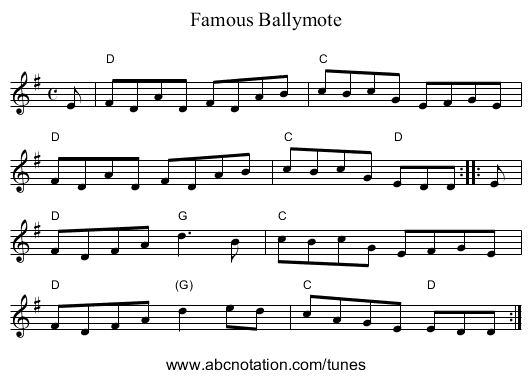Famous Ballymote - staff notation