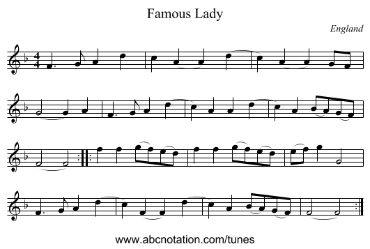 Famous Lady - staff notation