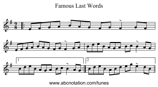 Famous Last Words - staff notation