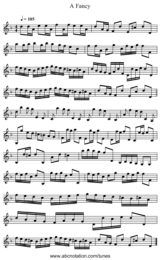 Fancy, A - staff notation