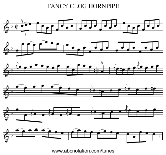 FANCY CLOG HORNPIPE - staff notation