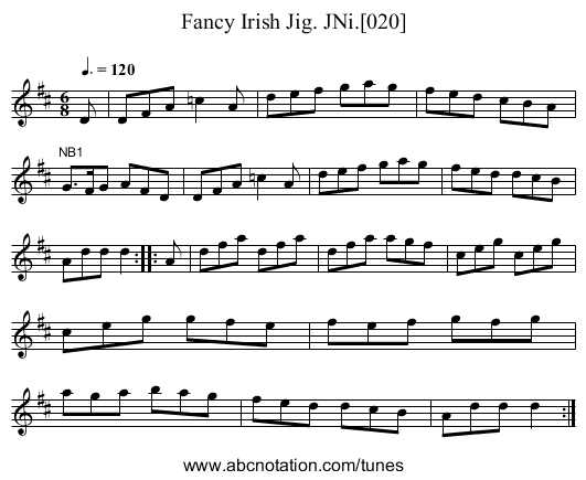 Fancy Irish Jig. JNi.[020] - staff notation