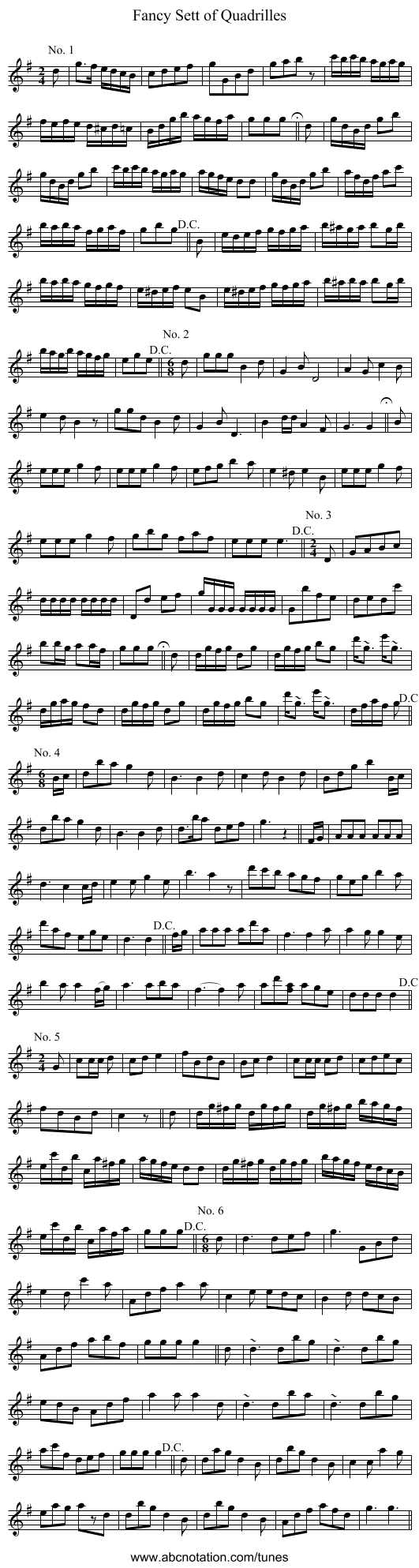 Fancy Sett of Quadrilles - staff notation