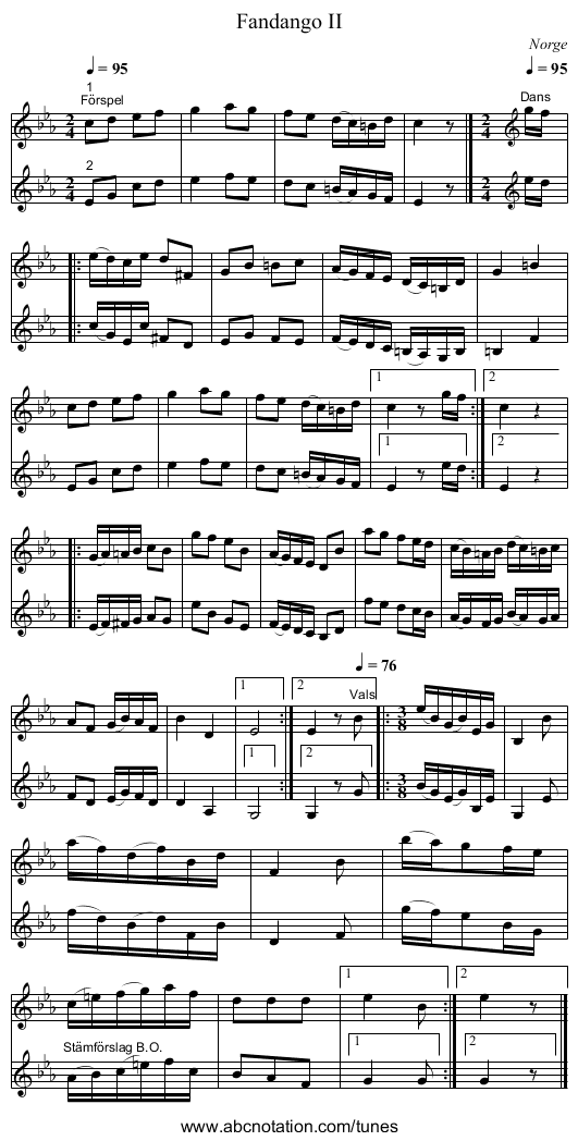 Fandango II - staff notation