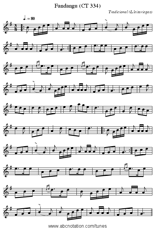 Fandangu (CT 334) - staff notation