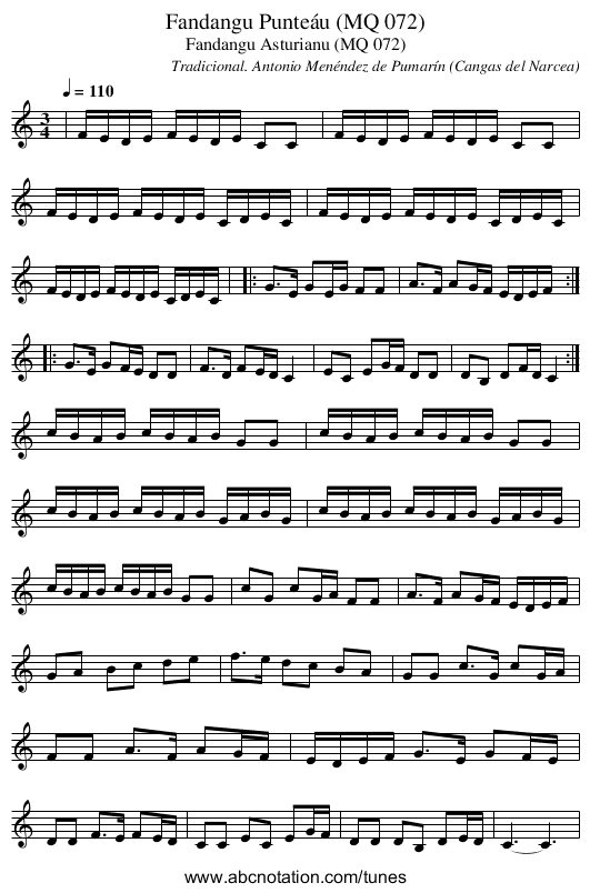 Fandangu Punteáu (MQ 072) - staff notation