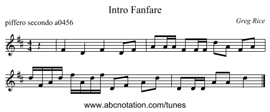 Fanfare, Intro - staff notation