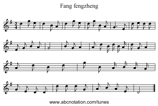 Fang fengzheng - staff notation