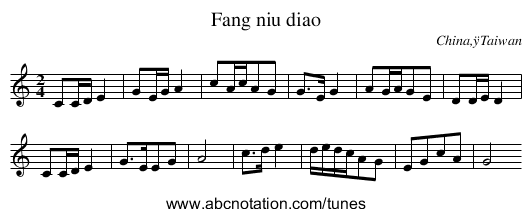 Fang niu diao - staff notation