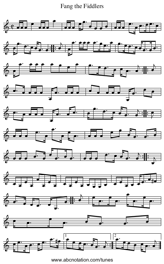 Fang the Fiddlers - staff notation